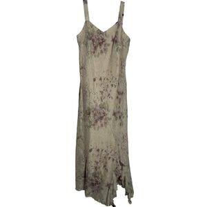 Y2K Floral Crinkle Chiffon Midi Dress Asymmetric Handkerchief Hem 12P Romantic
